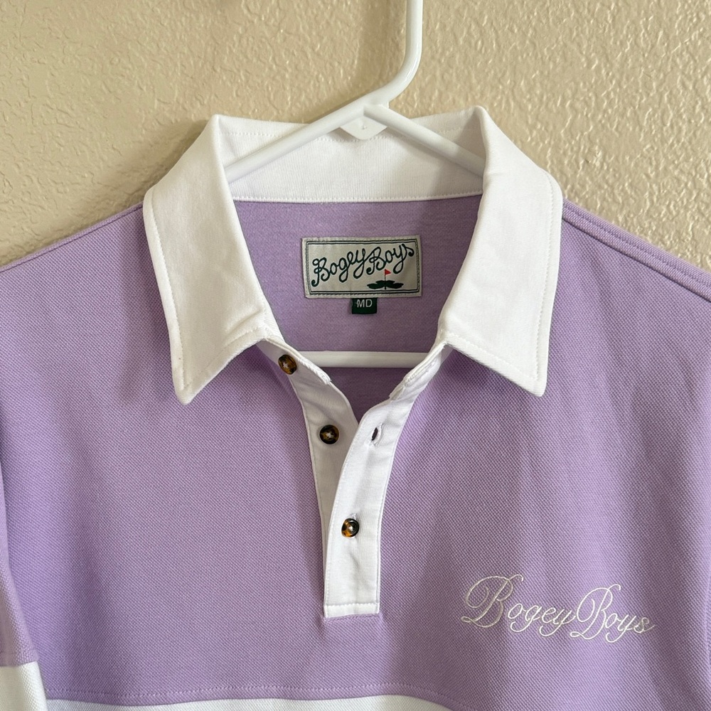 Bogey Boys Lavender Purple and White Men's Button-Down Rugby/Golf Shirt - Picture 4 of 10